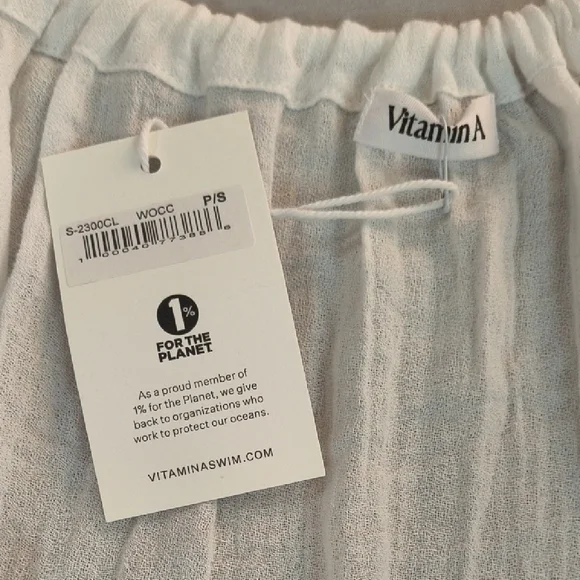 VITAMIN A COSTA CAFTAN WHITE CRINKLE COTTON COVER UP NWT SIZE -S - Picture 10 of 10